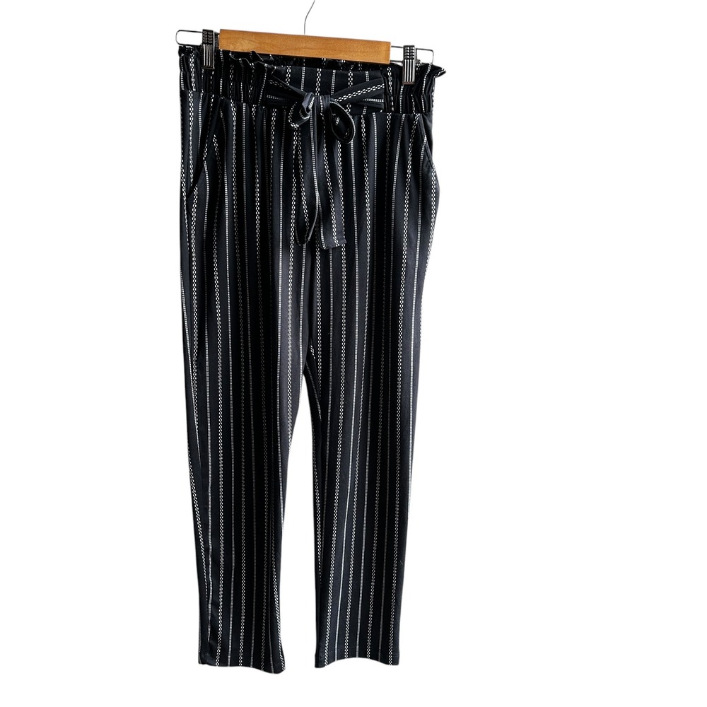 Joe B Joe Benbasset Pants Striped Paper Bag Waist Career Black Small‎ NWT